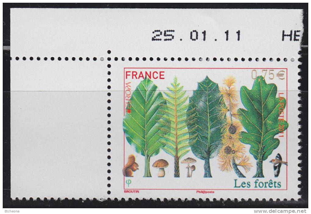 = Timbre En Coin Daté Europa, Les Forêts, Arbres, Feuilles Et Champignons 0.75€  Gommé N°4551 - 2010-2019