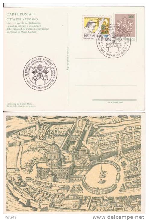 C22-1-Interi Postali-Cartolina Postale-Vaticano-Pianta Di Roma Del 1593-L.300 + L.100 Fr.aggiunto-Bollo Speciale - Postwaardestukken