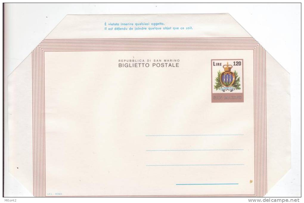 B5- Interi Postali-Biglietto Postale-S.Marino L.120 Stemma-nuovo-new - Interi Postali