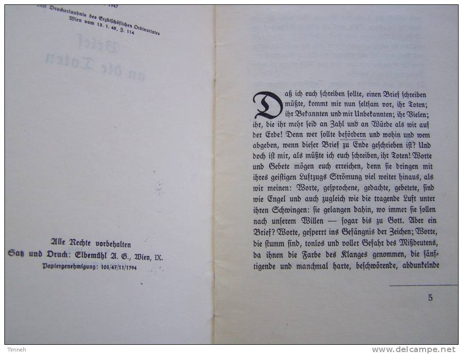 Alt Deutsch BRIEF AN DIE TOTEN DIEGO HANNS GOETZ O.P 1948 VERLAG HERDER - LIVRET 17 Pages - Christendom