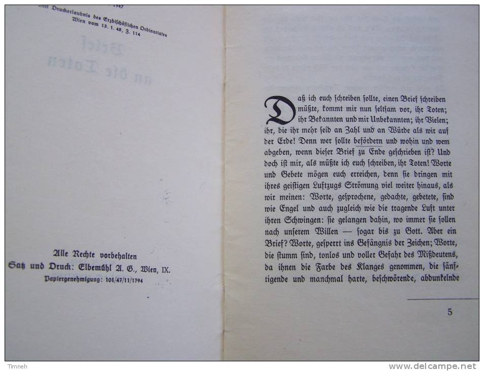 Alt Deutsch BRIEF AN DIE TOTEN DIEGO HANNS GOETZ O.P 1948 VERLAG HERDER - LIVRET 17 Pages - Christianisme