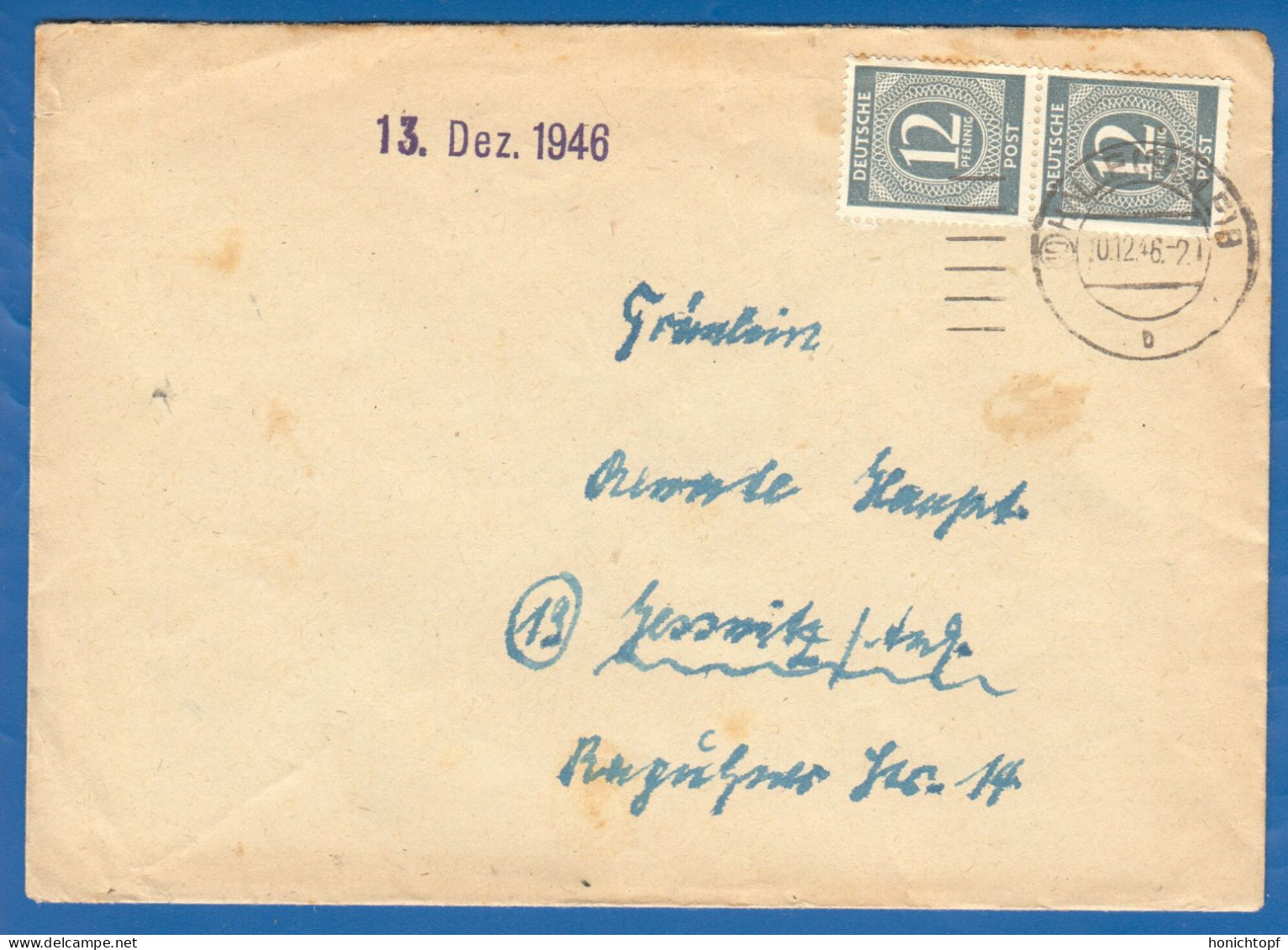 Deutschland; Alliierte Besetzung MiNr. 920; Brief V Halle 10.12.1946 - Briefe U. Dokumente