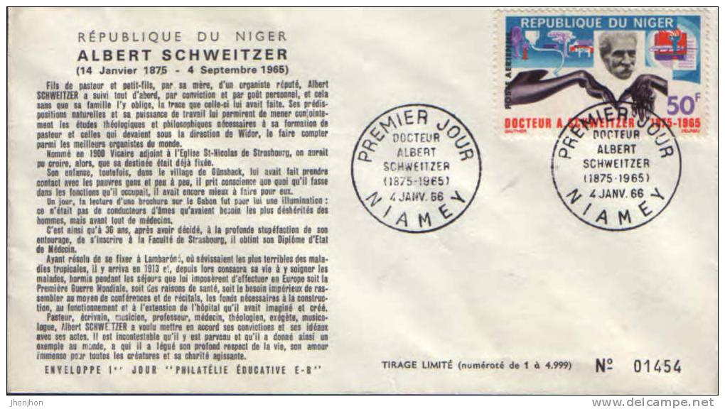 Niger - FDC 1966- Albert Schweitzer - Albert Schweitzer