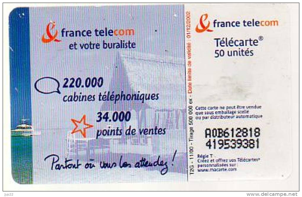 Télécarte Téléphone France Télécom Et Votre Buraliste - 50 Unités 11/00 ... 2000 - Mer Bateaux Cabane Paillotte ?? - 2000