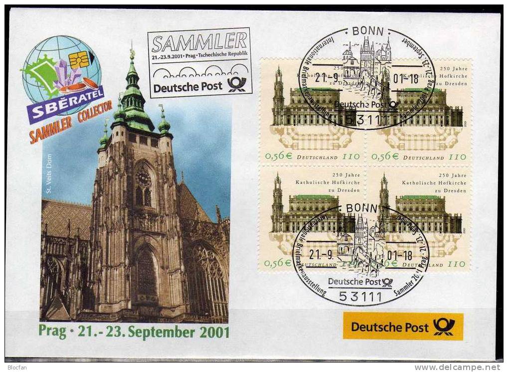 SAMMLER´2001 Prag Bund 2196 VB SST 7€ Offizieller Messebrief Dom Und Hofkirche Dresden MBrf.8/01 - Omslagen