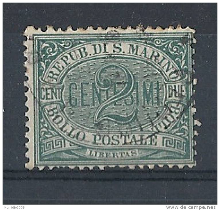1877-90 SAN MARINO USATO CIFRA 2 CENT - RR8644 - Used Stamps