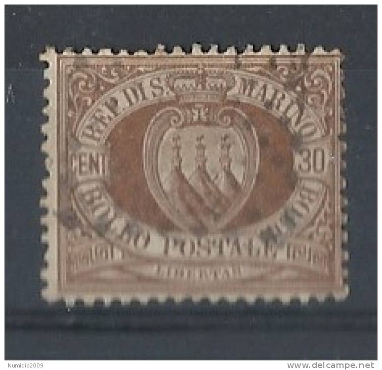 1877-90 SAN MARINO USATO STEMMA 30 CENT - RR8644 - Used Stamps
