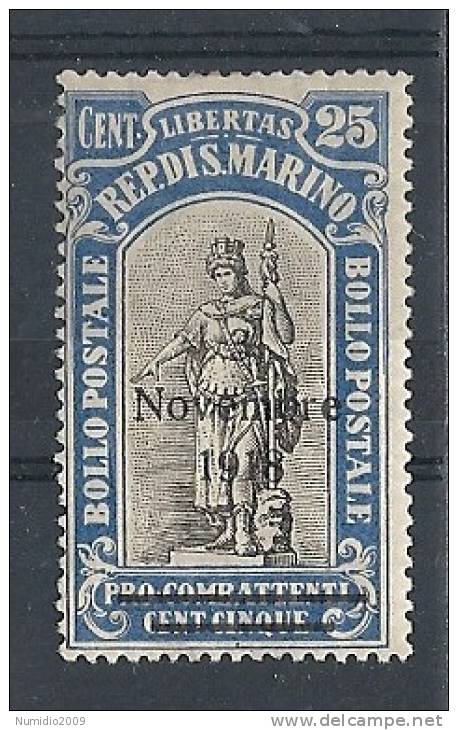 1918 SAN MARINO VITTORIA 25 CENT MH * - RR8661 - Neufs