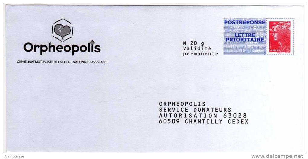 Entier Postal PAP Réponse POSTREPONSE Oise Chantilly ORPHEOPOLIS Orphelinat Police Nationale N° Au Dos: 10P411 - Prêts-à-poster:Answer/Beaujard