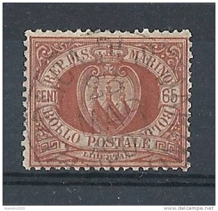 1892-94 SAN MARINO USATO STEMMA 65 CENT - RR8662 - Oblitérés