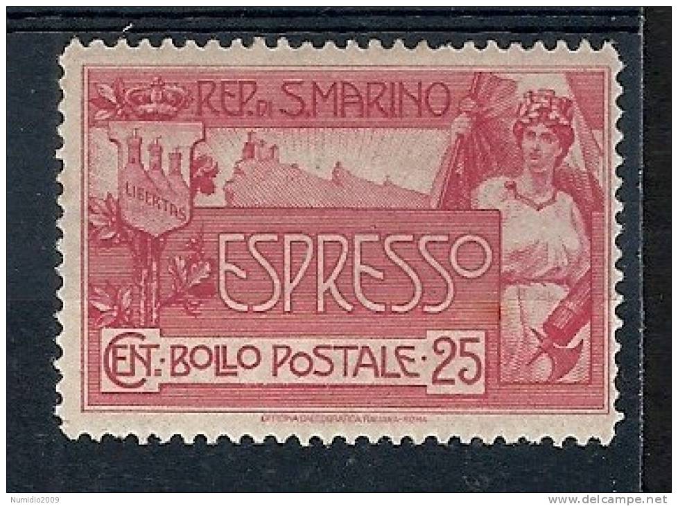 1907 SAN MARINO ESPRESSO 25 CENT MH * - RR8717 - Francobolli Per Espresso