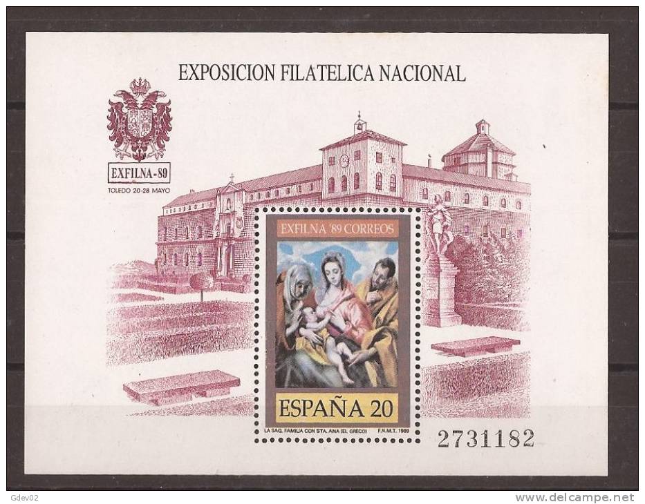 ES3012-L3919THC.España.  Spain  .Espagne EXFILNA 89. GOYA Y ALCAZAR DE TOLEDO. 1989( Ed.3012**)LUJO - Hojas Conmemorativas