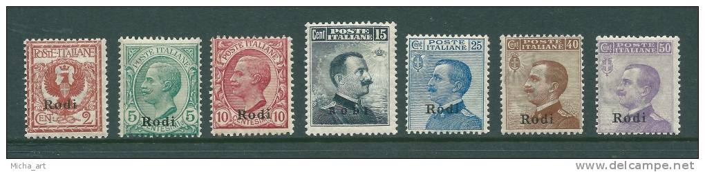 Italian Colonies 1912 Aegean Islands Egeo Rodi No 1-3 5-7 MNH And No4 MH Signed - Ägäis (Rodi)