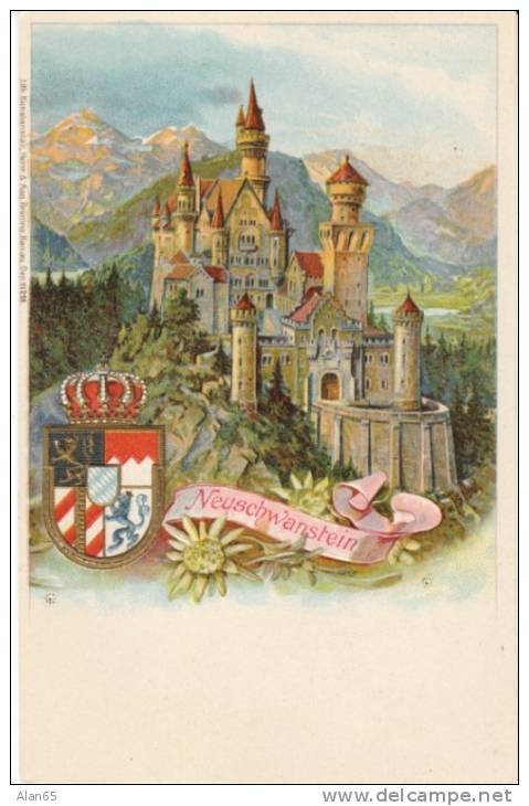 Neuschwanstein Castle,  On C1890s/1900s Vintage Embossed Postcard - Fuessen