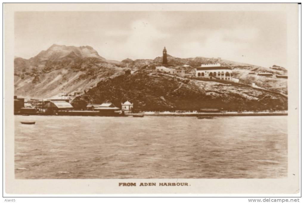 Aden British Colony, View Of Town From Harbor,  On C1930s Vintage  Real Photo Postcard - Yémen