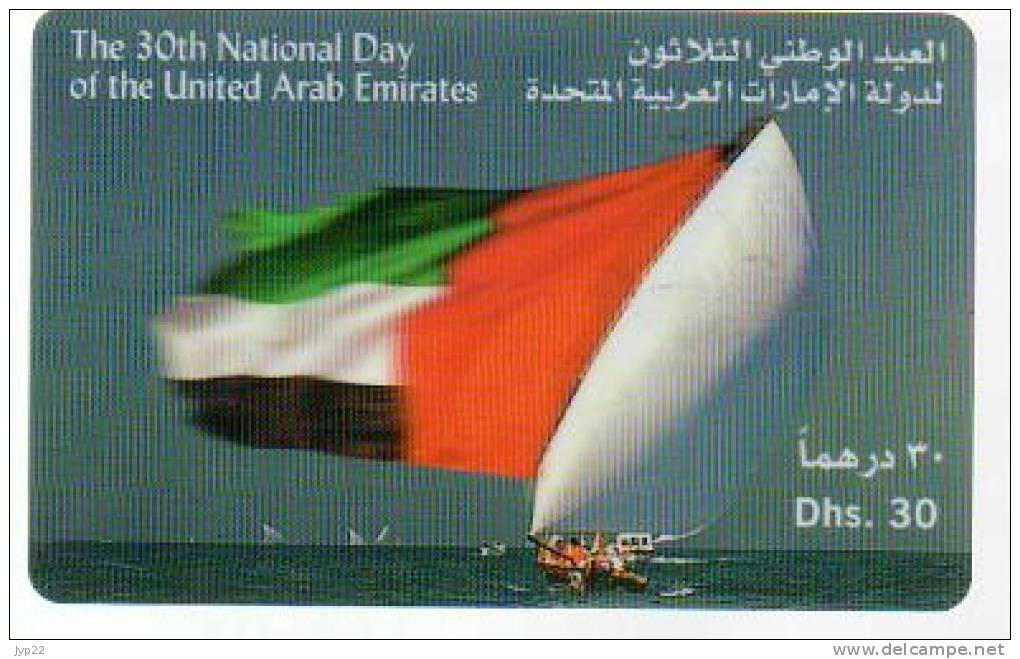 Télécarte Téléphone UAE Emirats Arabes Unis 30th National Day - Bateau Voilier Régates Course Drapeau Flag ... - Emirati Arabi Uniti