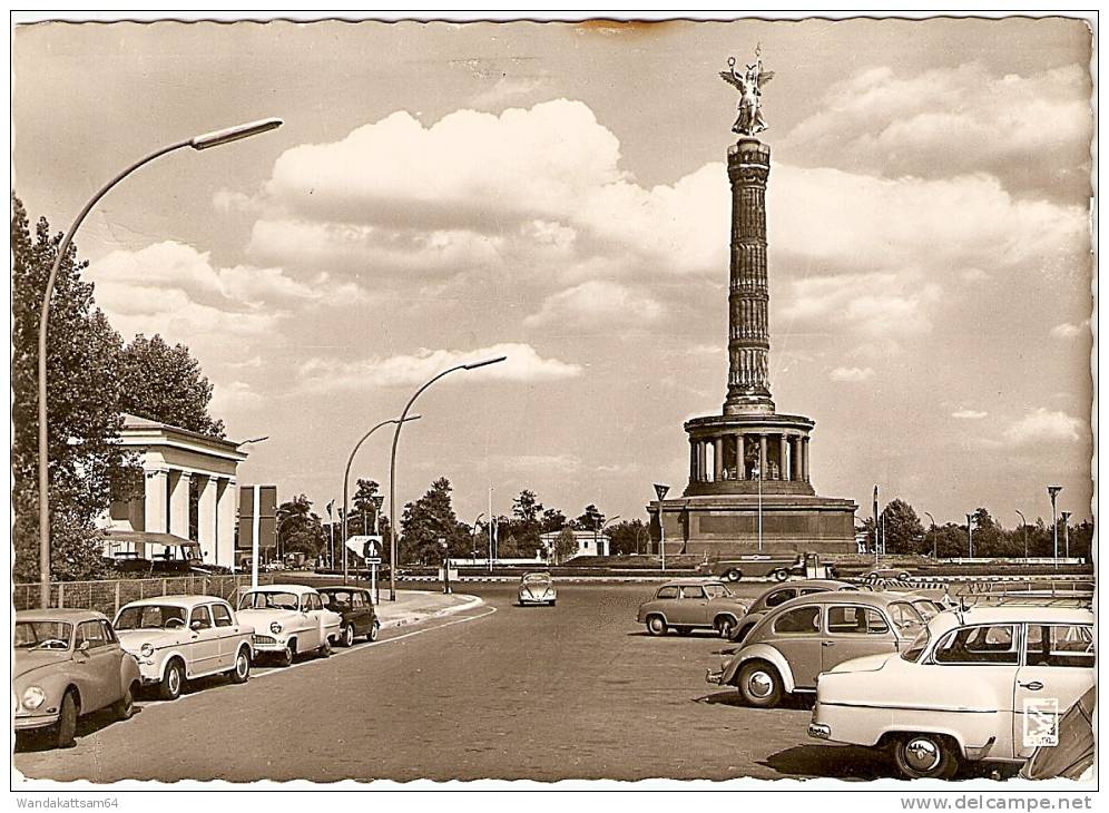 AK 275 Berlin Siegessäule VW-Käfer 10.7.65 BERLIN Briefmarke Entfernt Schreibdatum Werbestempel JEDE ABSENDER-ANGABE MIT - Tiergarten