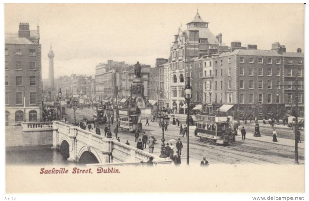 Dublin Ireland Sackville Street Bridge Street Car On C1900s/10s Vintage Postcard - Dublin