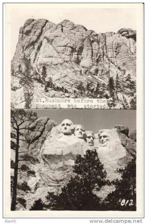 Mount Rushmore South Dakota, Before And After Images On C1940s Vintage Real Photo Postcard - American Roadside