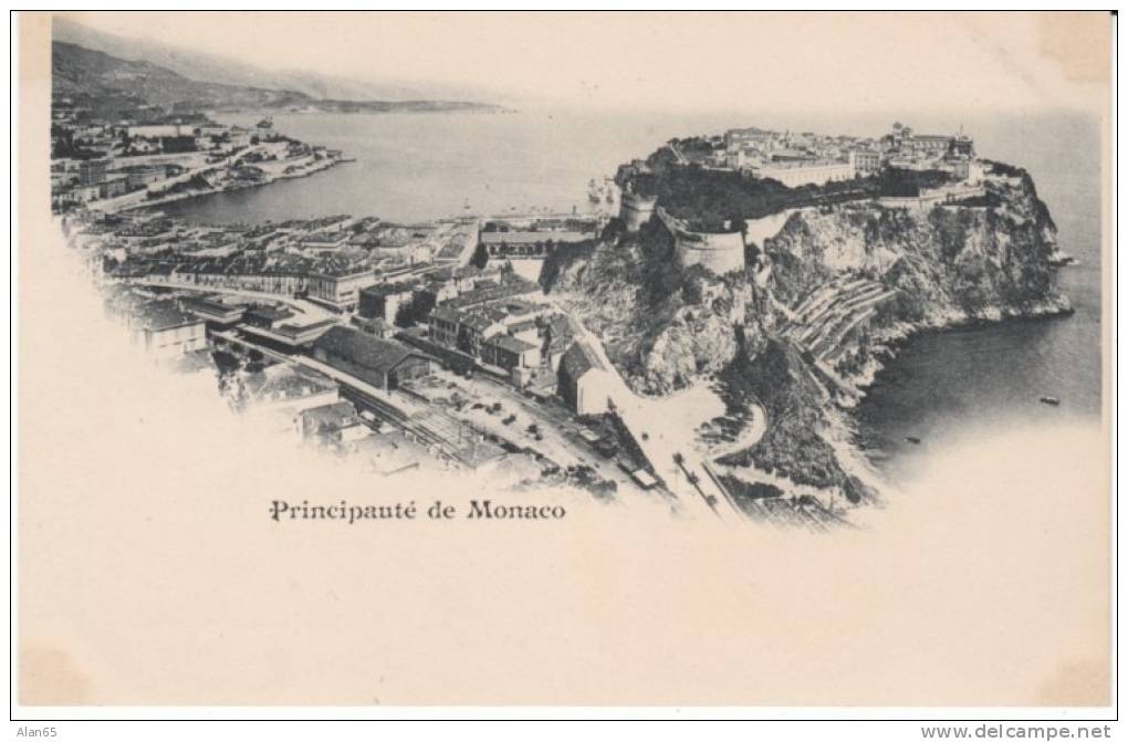 Monaco Aerial View, Castle,  On C1900s Vintage  Postcard - Palais Princier
