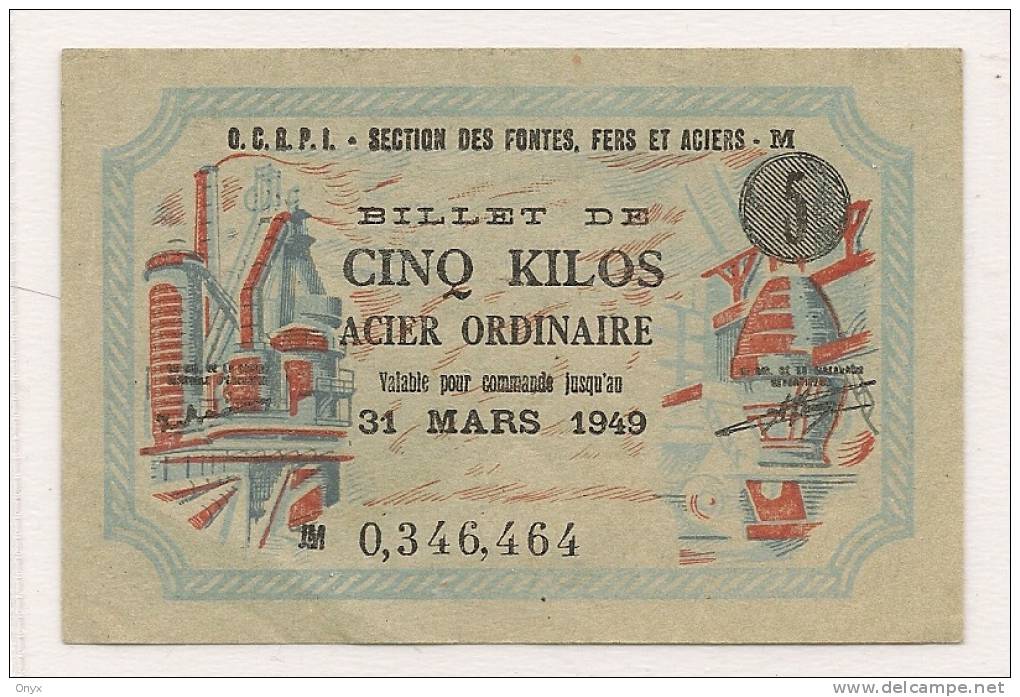 BILLET 5 KILOS ACIER ORDINAIRE /MONNAIE MATIERE /  ANNEE 1949 - NEUF - Bons & Nécessité