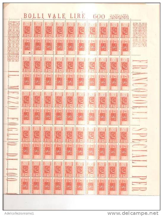54049)foglio Intero Di 100 Valori Da 3£ Serie Pacchi Postali 1946 Italia Nuovi Con Filigrana SB - Paquetes Postales