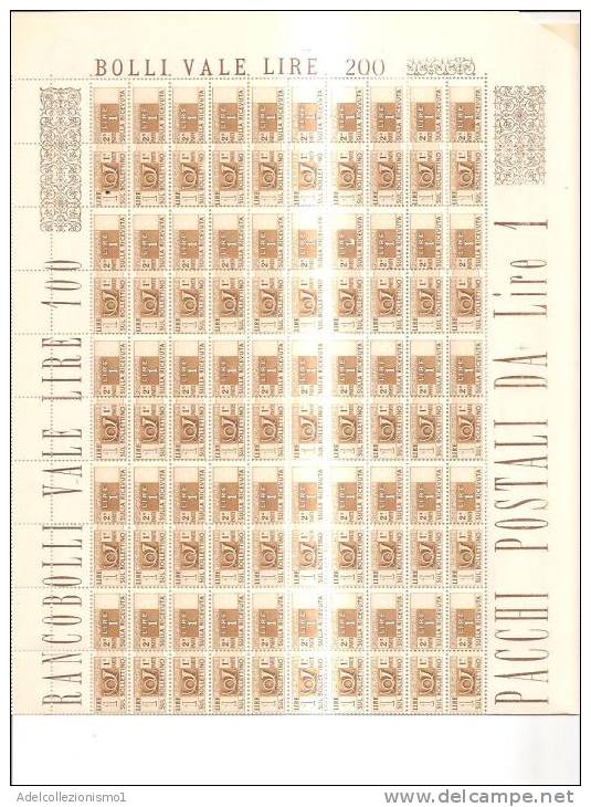 54050)foglio Intero Di 100 Valori Da 1£ Serie Pacchi Postali 1946 Italia Nuovi Con Filigrana DA - Postal Parcels