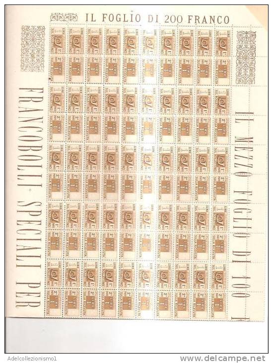 54050)foglio Intero Di 100 Valori Da 1£ Serie Pacchi Postali 1946 Italia Nuovi Con Filigrana DA - Postal Parcels