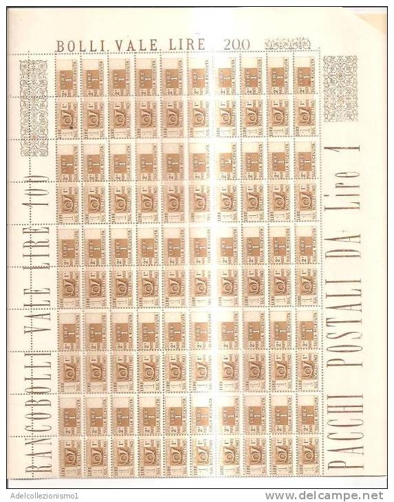 54051)foglio Intero Di 100 Valori Da 2£ Serie Pacchi Postali 1946 Italia Nuovi - Paketmarken