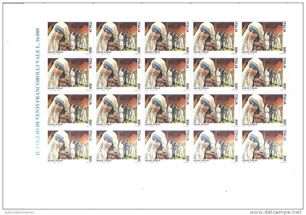 54056)foglio Intero Di 20 Valori Da 800£ Serie Madre Teresa - Hojas Completas