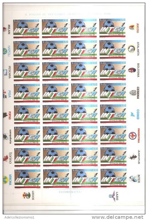 54066)foglio Intero Di 32 Valori Da 650£ Serie Inter Campione D'italia - Ganze Bögen