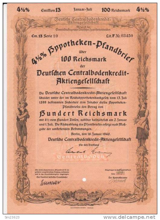 Hypotheken - Pfandbrief über 100 Reichsmark - Em.13 , Serie 10 - Li.F Nr. 03450 - 2 Scan - - Banco & Caja De Ahorros