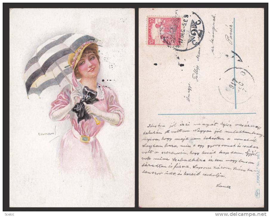 ILUSTARTOR USABAL YOUNG GIRL UMBRELLA OLD POSTCARD - D10943 - Usabal