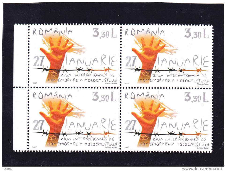 International Day Of Holocaust 2007 ** MNH In Block Of Four Romania. - Unused Stamps