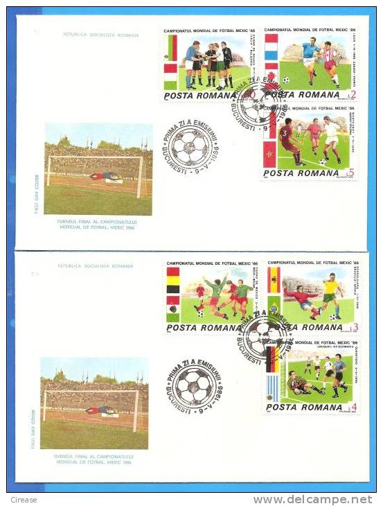 World Cup Soccer Mexique1986. Romania FDC 2X First Day Cover - 1986 – Messico