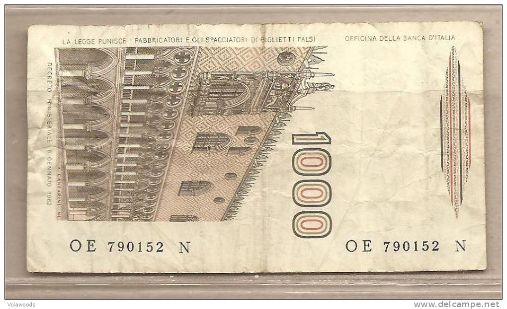 Italia - Banconota Circolata Da 1000 Lire Varietà "Filo Di Sicurezza Cambiato" - 1988 - 1000 Liras