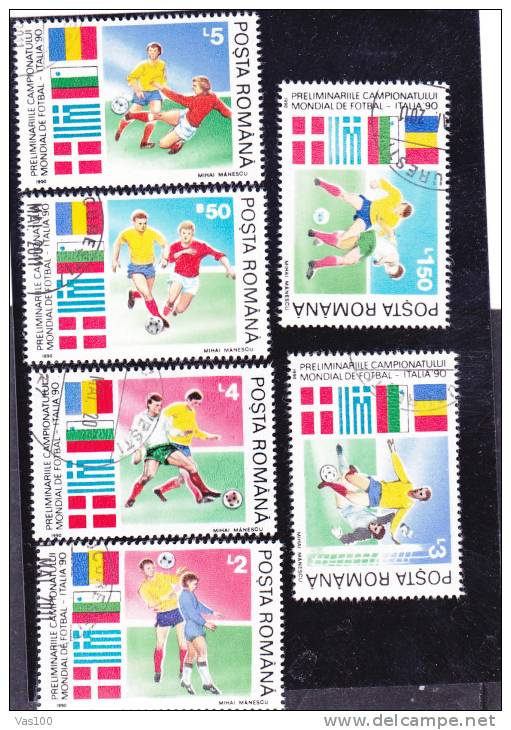 Coupe Du Monde Football Preliminary,full Set 6 Stamps 1990,VFU, CTO Romania. - 1990 – Italie