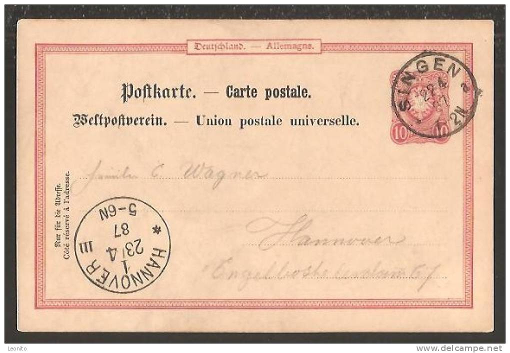 Postkarte Deutschland Von Singen Nach Hannover 1887 - Used Stamps