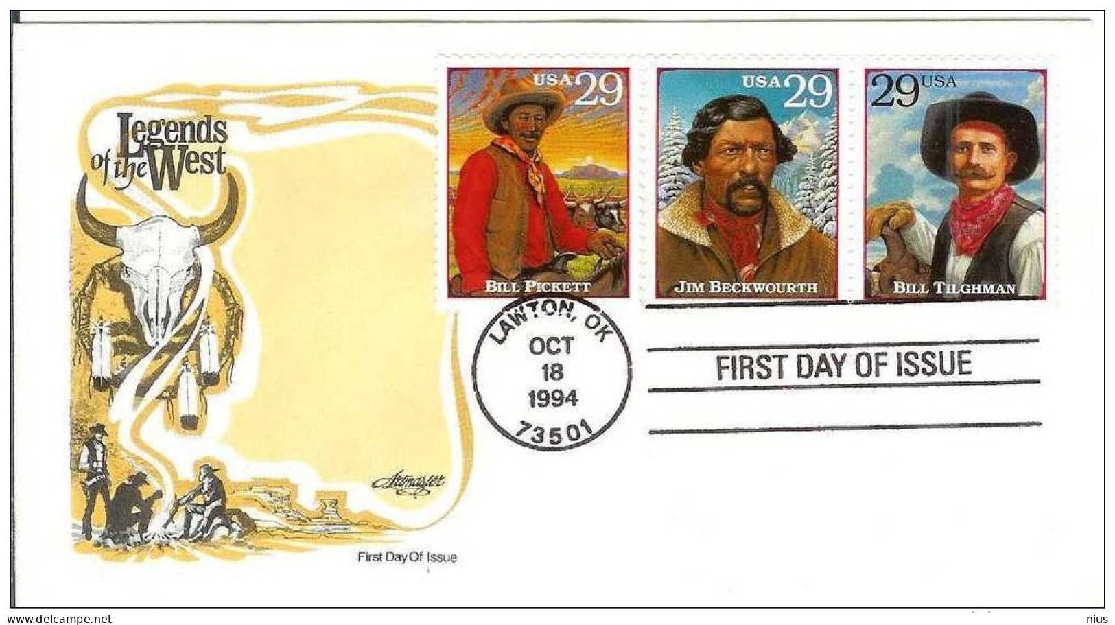 USA United States 1994 FDC Legends Of The American West Bill Pickett Jim Beckwourth Tilghman - 1991-2000