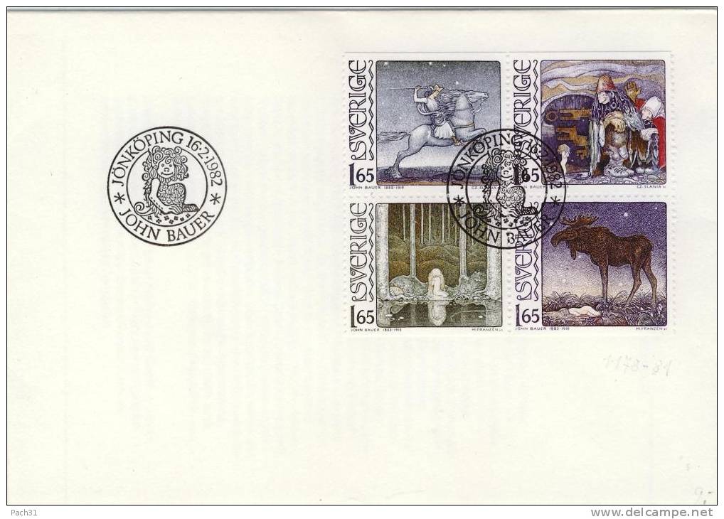 Enveloppe Avec Cachet " Jönköping 16.2.1982 John Bauer " Timbres De Carnet 1160 à 1163 - Lettres & Documents