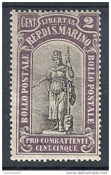 1918 SAN MARINO PRO COMBATTENTI 2 CENT MH * - RR8762 - Nuevos