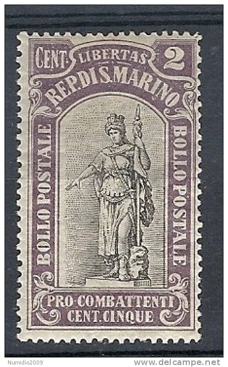 1918 SAN MARINO PRO COMBATTENTI 2 CENT MH * - RR8762-3 - Ongebruikt