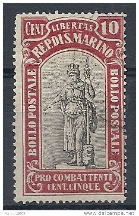 1918 SAN MARINO USATO PRO COMBATTENTI 10 CENT - RR8762 - Used Stamps