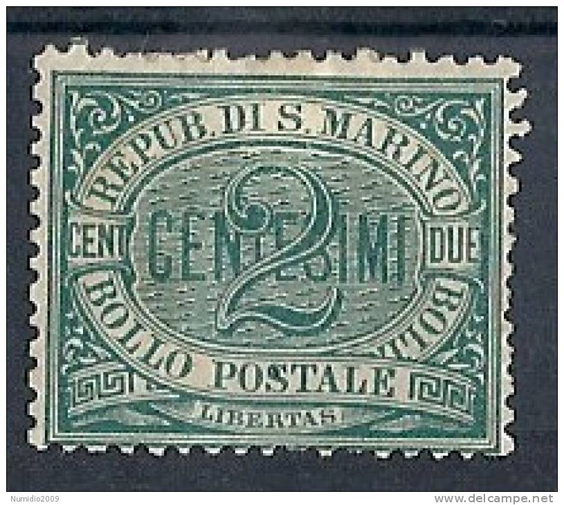 1877-90 SAN MARINO CIFRA 2 CENT MH * - RR8763 - Nuevos