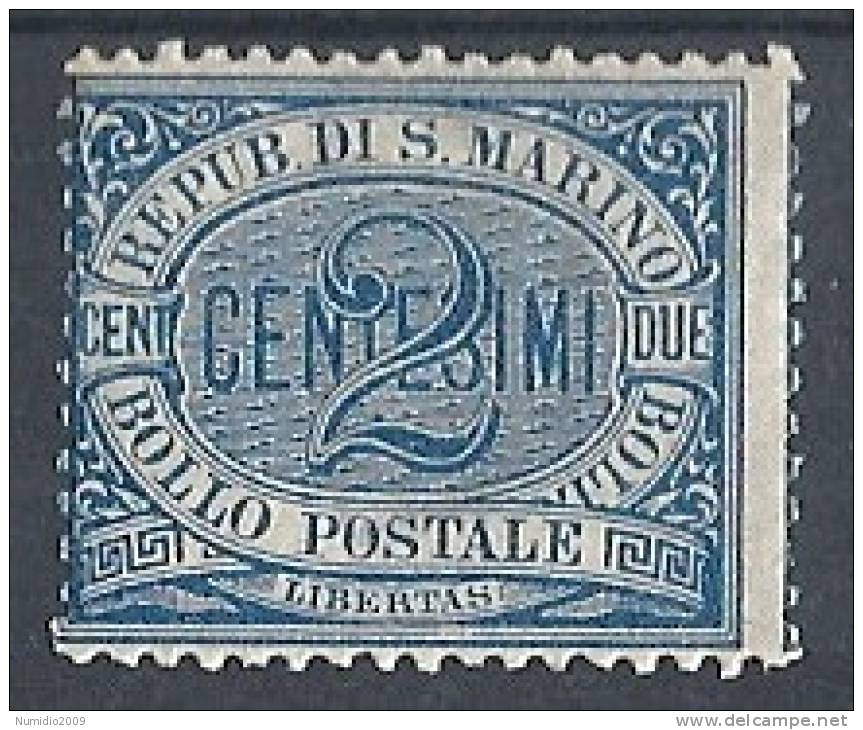 1892-94 SAN MARINO CIFRA 2 CENT MH * - RR8763 - Neufs