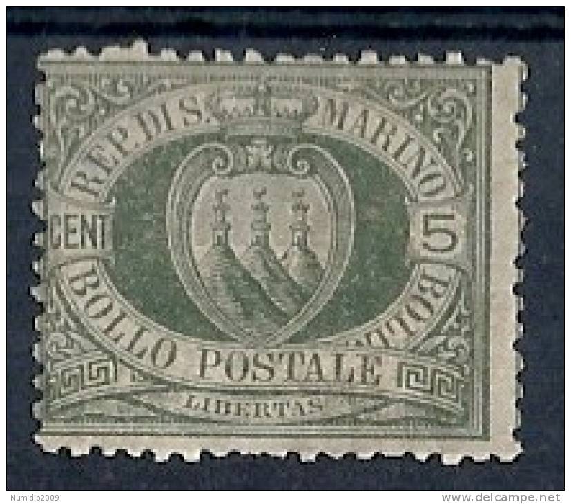 1892-94 SAN MARINO STEMMA 5 CENT MH * - RR8763-2 - Neufs