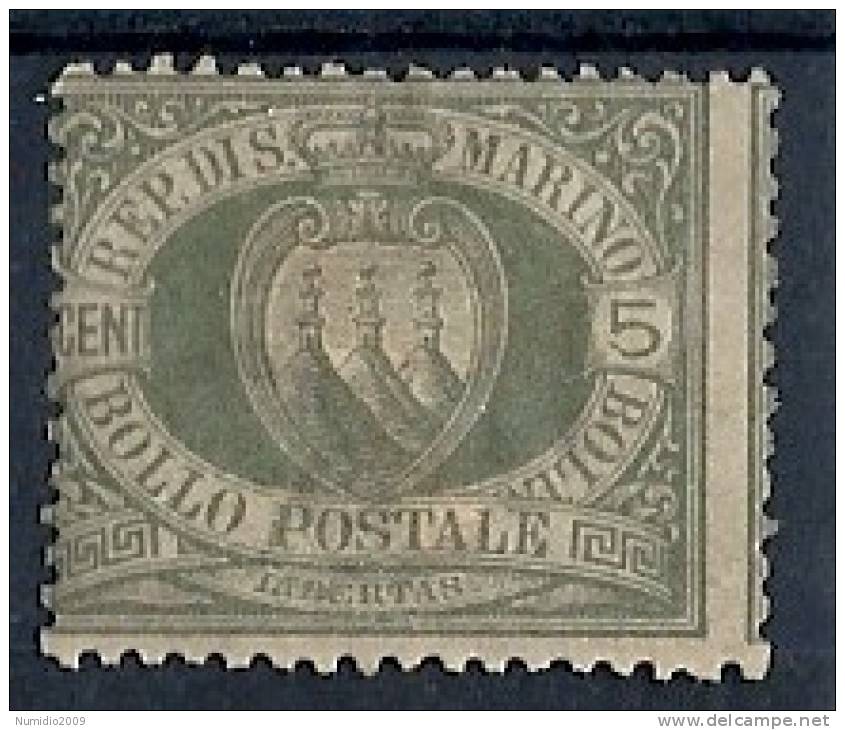 1892-94 SAN MARINO STEMMA 5 CENT MH * - RR8763-3 - Neufs