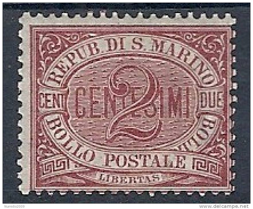 1894-99 SAN MARINO CIFRA 2 CENT MH * - RR8764-2 - Neufs