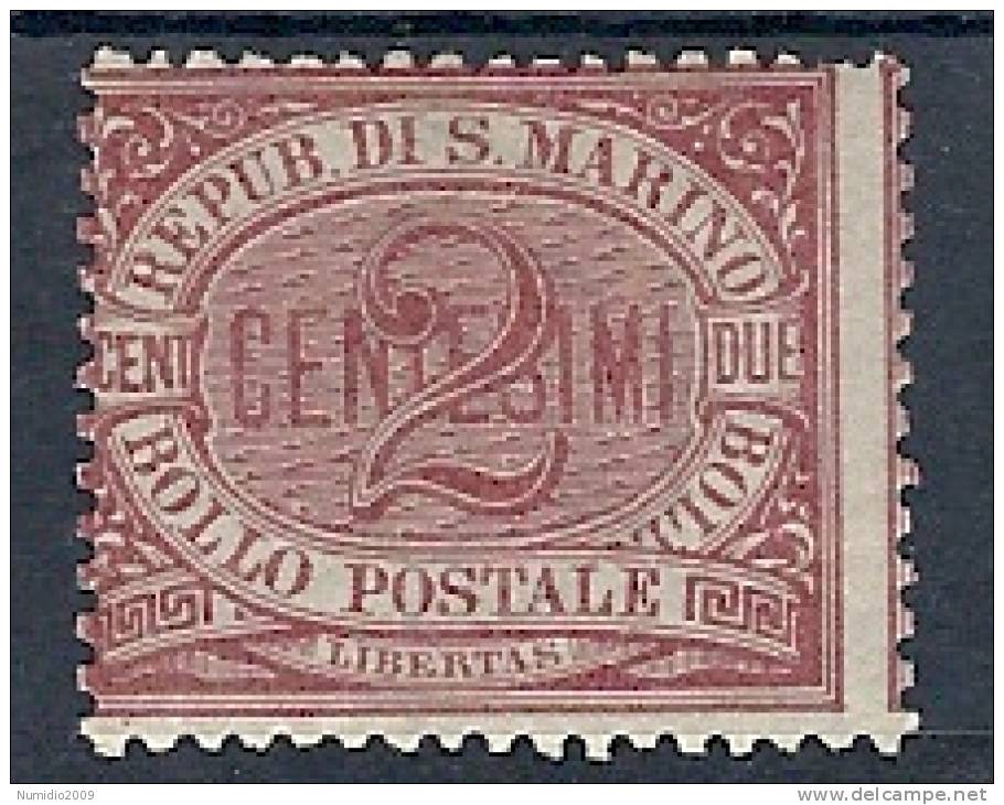 1894-99 SAN MARINO CIFRA 2 CENT MH * - RR8764-3 - Neufs