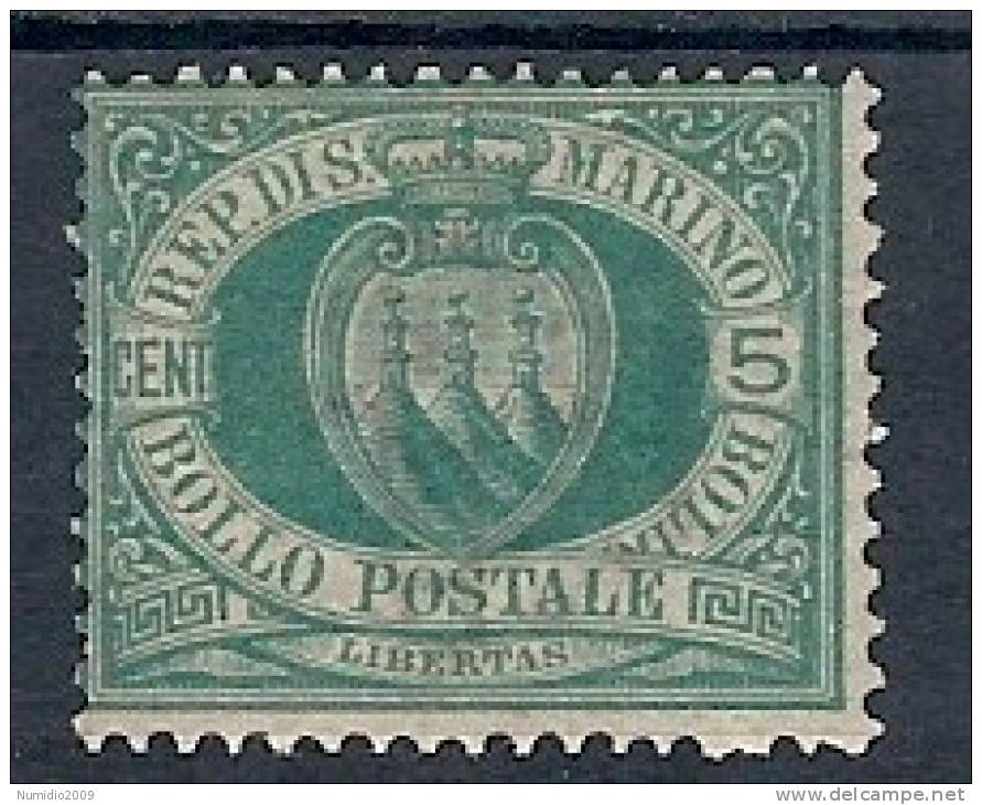 1894-99 SAN MARINO STEMMA 5 CENT MH * - RR8764 - Neufs